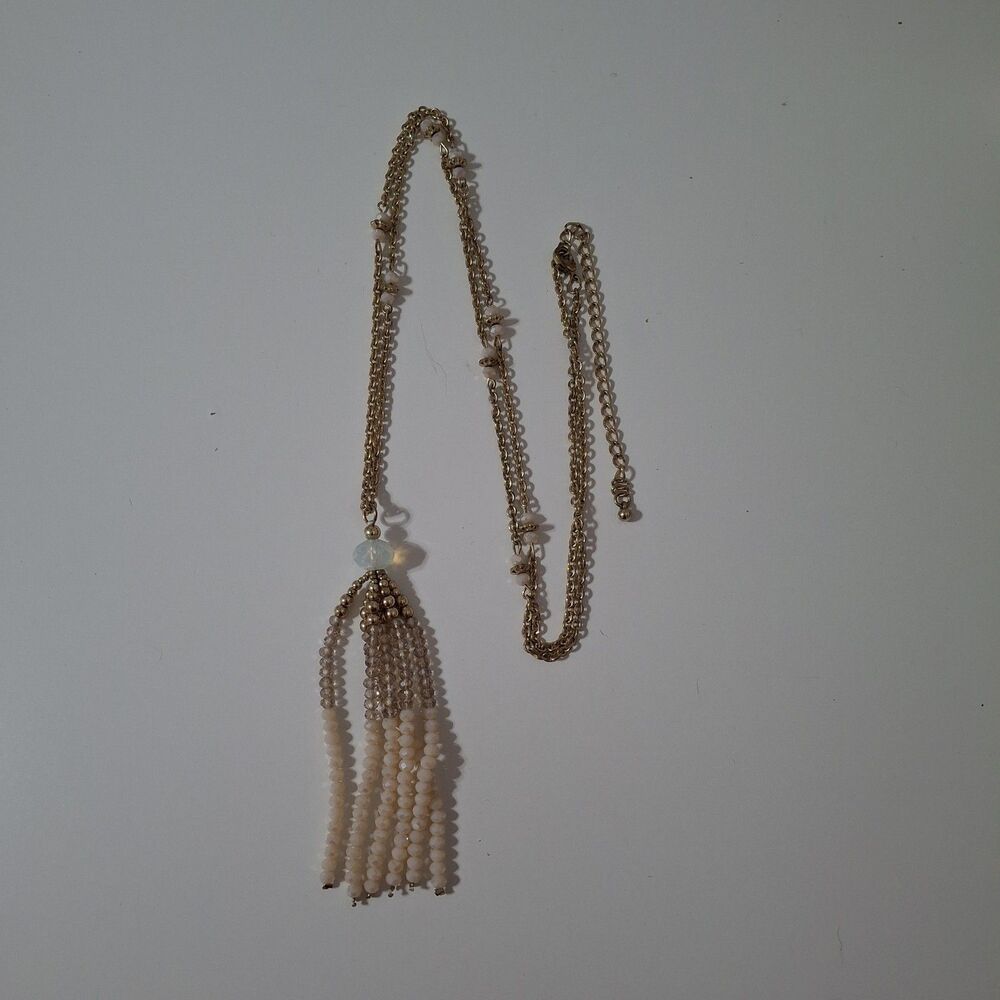 Long Gold Tone Pink Small Mini Beaded Tassel Y Drop Lariat Necklace Bohemian